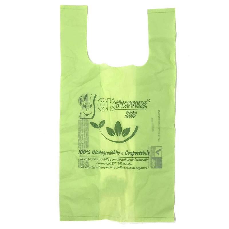 Buste Bio Verdi con Manici a Canottiera - Shopper Compostabili per Spesa e Umido - Varie Misure