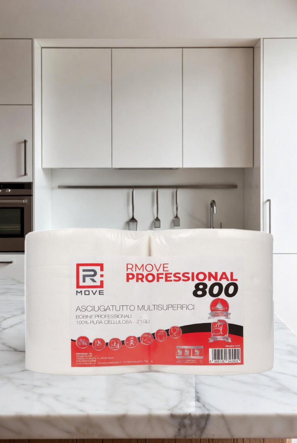 Bobina Asciugatutto RMOVE Professional 800 Strappi - 2 Veli Pura Cellulosa - Uso professionale