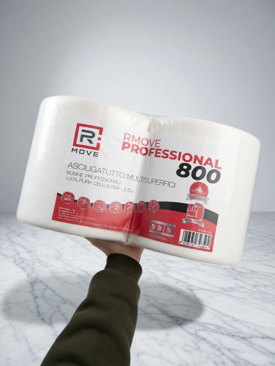Bobina Asciugatutto RMOVE Professional 800 Strappi - 2 Veli Pura Cellulosa - Uso professionale