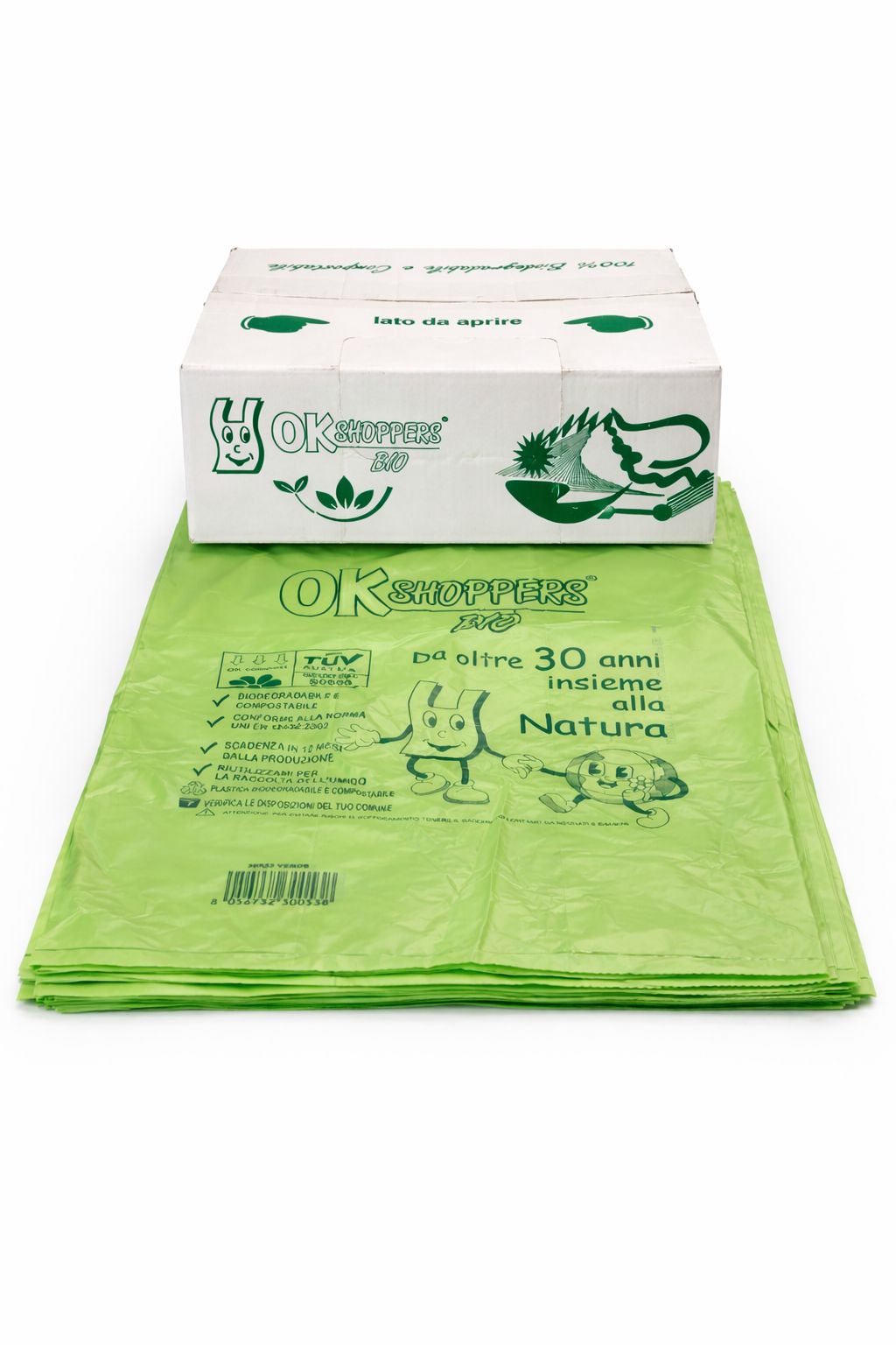 Buste Bio Verdi con Manici a Canottiera - Shopper Compostabili per Spesa e Umido - Varie Misure